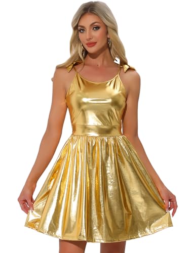 Allegra K Spaghetti Straps Dress for Women's Metallic A-Line Slee...
