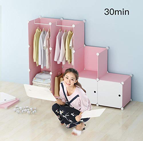 Armario de dormitorio infantil modular de plástico rosa con percheros integrados 7