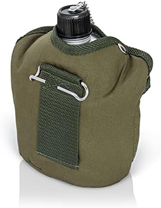 Maxam 32 Ounce Aluminum Military Canteen with Cup & Cover - Stainless Steel Water Bottle for Hiking, Camping, Backpacking