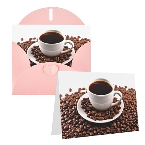 FHEDVBN コーヒー豆&カップグリーティングカードセット ブランクカード 4x6インチ バースデーカード ウェディングカード お見舞いカード サンキューカード 封筒付きメモカード あらゆる機会に