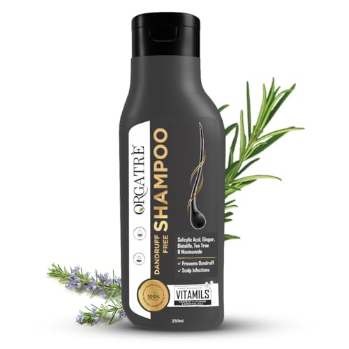 Orgatre Anti Dandruff Shampoo 250ml | Tea Tree, Ginger & Rosemary Extracts with Aloe Vera & Zinc Pyrithione | Sulphate Free Herbal Shampoo for Flake Control, Itchy Scalp & Hair Fall Reduction | Men & Women, All Hair Types
