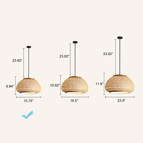 KWOKING Lighting Handmade Flush Mount Ceiling Light Retro Bamboo Dome Shade Pendant Light 1 Light Woven Hanging Lamp for Dining Table,Restaurant - 15.75" - Image 2