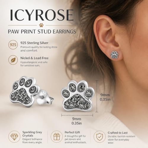 Image of 925 Sterling Silver Paw Print Stud Earrings (Choose Your Style) (Nickel Free)