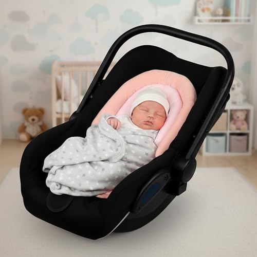 Image of Baby Car Seat Head Body Support & Strap Covers, 2 in 1 Infant Car Seat Insert, Reversible Soft Breathable Newborn Cushion Pads for Preemie, Perfect for Baby Carseats, Strollers, Swings (Light Pink)