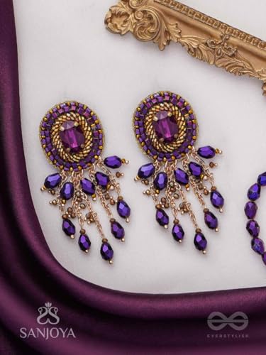 Image of SANJOYA by EVERSTYLISH Embroidered Earrings for Women | Pastel Stone & Beaded Dangler Earrings | Ethnic Jewelry for Weddings, Festivals & Special Occasions