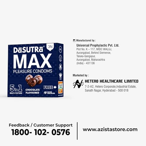 Image of Dasutra Max Pleasure Dotted Condoms For Men | 5 in 1 Multi-Textured Lubricated | Enhanced Pleasure For Both | 3 in Each Pack (Chocolate, Pack of 10)