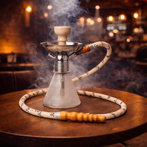 Image of AL-Sheesh Petite Glass Hookah | Designer Alumunium 9 inch Inch Glass, Iron Hookah Set For Heavy Smoke | Perfect for Party (Crystal White)