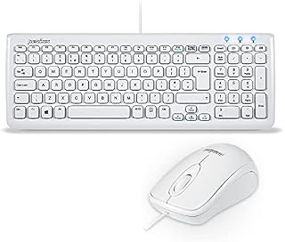 Perixx PERIDUO-303 Wired Desktop Keyboard Mouse Set, Piano White, UK Layout