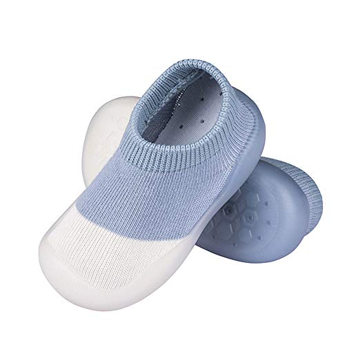 Pluatyep Baby Toddler Non-Skid Sock Shoes Indoor Slipper Breathable Relaxed Fit Mesh Lightweight Sole Infant Boy Girls Kids Children, Bluewhite, 12-18 Months Infant