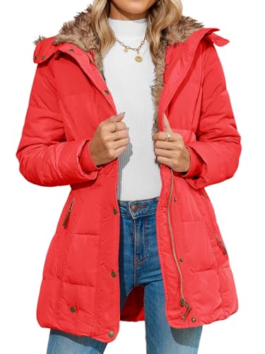 Remikstyt Womens Coats Winter Zipper Hooded Faux Fur Inside Down Jackets