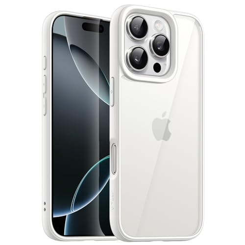 JETech Case for iPhone 16 Pro 6.3-Inch Shockproof Phone Bumper Cover Solid Color Matte TPU Frame Anti-Scratch Clear Back (White)