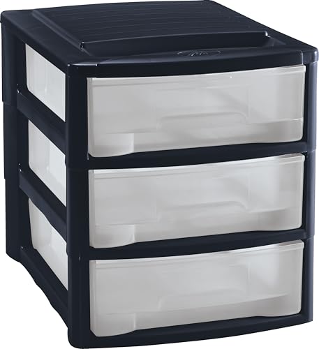 M home by Mazzei Mondex Schubladenbox DIN A4 Box mit 3 Schubladen aus Kunststoff PLS 6131 Organizer für Büro/Schreibtisch/Ablage transparent