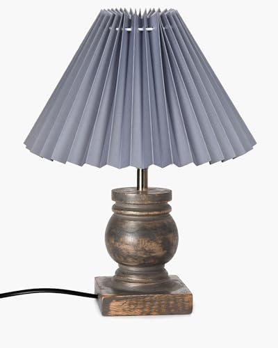 Image of Homesake Small Table Lamp for Bedroom Living Room Simple Retro Grey Distress Wood Grain Farmhouse Bedside Lamps Suitable for Nightstand, Desk Light, Gift, Trophy, (Grey Pleated Shade)