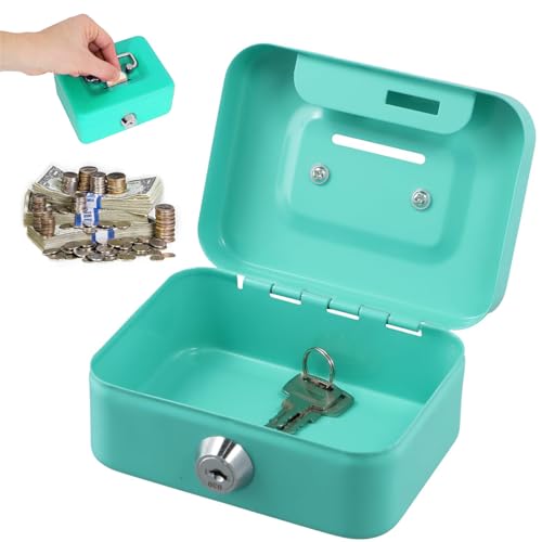 Petite Caisse Forte, Caisse à Monnaie Verrouillable, 11,5 x 8,5 x 5,8 cm, Caisse avec Serrure à Clé, Coffre fort, Caisse à monnaie, Caissette à Monnaie...