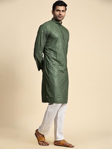 Image of Pro-Ethic Style Developer Men Silk Striped Father Son Matching Ethnic Wear Embroidery Mirror Work Kurta Pyjama Set |(Combo)B-117
