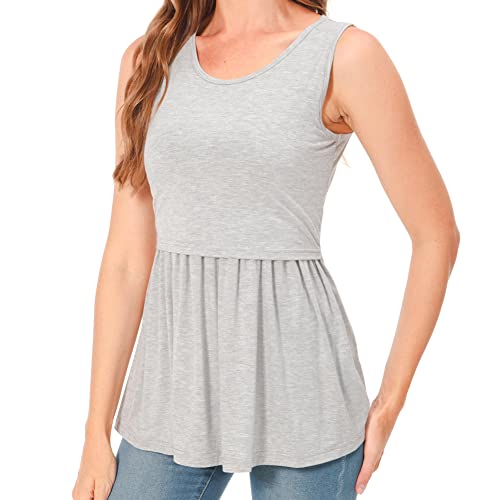 Bearsland Women's Maternity Nursing Tank Tops Sleeveless Scoop Neck Breastfeeding Shirt Pregnancy Clothes,Dark Brown Print&Light Gray&Ceylon Yellow, Xl #TOP2