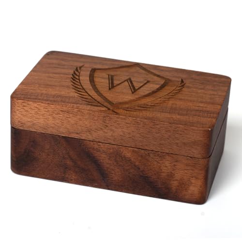 Image of Mens Initial Cufflinks and Tie Clip A-Z Alphabet Letter Black Stainless Cuff Links Tie Bar with Engraved Walnut Wood Box Groom Groomsman Wedding Set