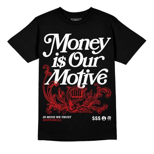 DopeSkill Graphic Tee Fire Red 3s Hip Hop Streetwear Hypebeast Unisex T-Shirt Sneaker Colour Matching Shirts Our Motive Typo (Black - L)