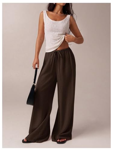 SHENHE Women's Wide Leg Long Palazzo Pants Casual Drawstring Elastic Waist Loose Trousers3