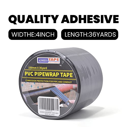 ADHES Isolierband, Dichtband klebeband rohrisolierung, PVC Rohr Schutzband, Wasserdichtes Korrosionsschutz Rohr SchutzhüLle WickelbäNder, Schwarz, 100MM X 33M