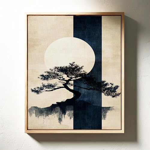 Impression sur toile bonsaï japonais lune - Déco murale salon Wabi-Sabi 60x80 - 3