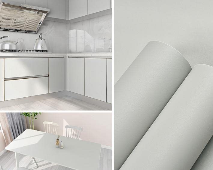 Image of WALLMATE Light Grey Peel and Stick Wallpaper Self-Adhesive Removable Wallpaper Thicken Waterproof Wallpaper for Kitchen Countertop Cabinet (2 Feet by 4 Feet-Pack of 2, Matte Light Grey)