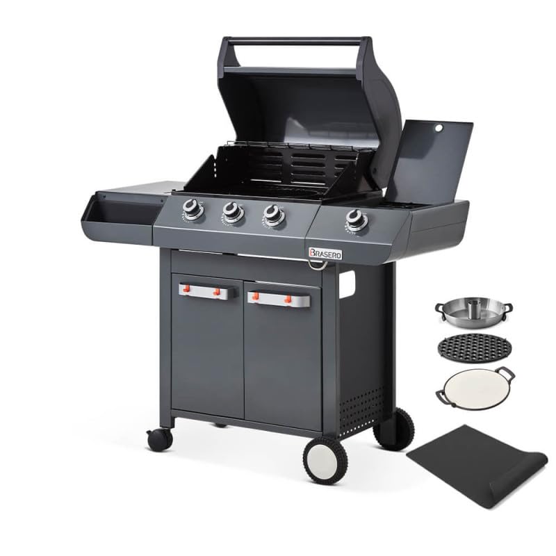 BRASERO BY FAVEX - Barbecue gaz Emma 3 brûleurs + Side – 11,95 kW – Grille fonte FLEXIGRILL – Pack Switch Grid inclus (pizza, saisie, volaille) –...