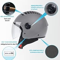 VINZ Como Jethelm mit Visier ECE 22.06 Zertifiziert | Roller Helm Mopedhelm Für Motoroller & Vespa | Herren & Damen | Motorradhelm in XS-XL | Erhältlich in 4 Farben - Titanium – Ansicht 3