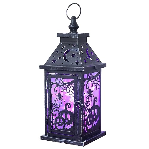DECORKEY Halloween Decorations Indoor, 14.7" Decorative Spider&Pumpkin Candle Lantern with 78" LED Lights(8 Modes), Hanging Spooky Halloween Lanterns, Outdoor Home Room Door Party Decor