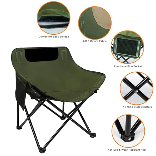 Image of ORILEY Folding BackRest Camping Chair Portable and Lightweight Carbon Steel Collapsible Chairs for Outdoor Picnic Fishing Beach Travelling & Gardening (1 Pc, Green)