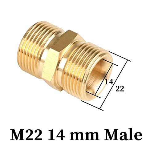 Image of M22 Pressure Washer Hose Extension Coupler - Metric 15mm Male to 14mm Male Thread Brass Fitting Adapter 4500PSI 2PCS