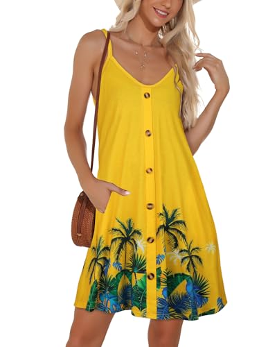 Image of JOELLYUS Summer Dresses for Women Spaghetti Strap Button Down Casual Sundress Beach Cover Up Dress with Pockets 2026