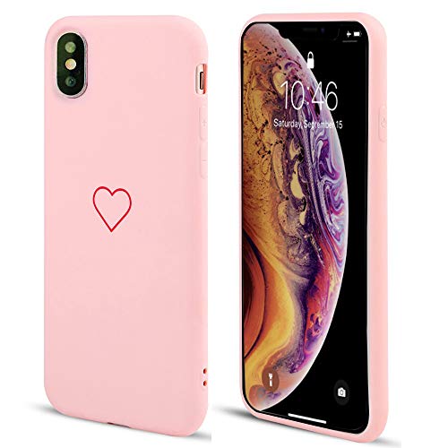 LAPOPNUT Coque iPhone XR Silicone en Gel TPU Souple Slim Mince Mignon Amour-Coeur Forme Mat Antichoc Bumper Housse Étui de Protection pour Apple iPhone XR, Rose Cover