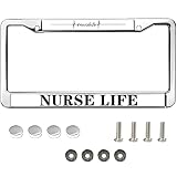 Nurse Life License Plate Frame Waterproof License Tag Holder Silver Chrome Quality Gift with 2 Screw