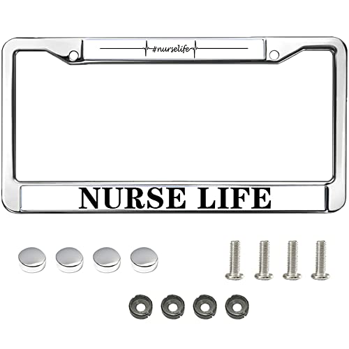 Nurse Life License Plate Frame Waterproof License Tag Holder Silver Chrome Quality Gift With 2 Screws And Caps #TOP28