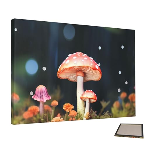 Toile champignons colorés pour une déco de chambre cocooning et bohème