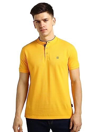 Image of Urbano Fashion Men's Solid Slim Fit Half Sleeve Cotton Polo T-Shirt with Mandarin Collar