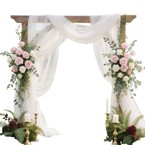 Qaestuan Arche Tenture Mariage, 75 x 600 cm Voilage Arche Mariage, Rideau en Tulle Blanc, Tissu Drapé en Tulle Extensible, pour Photographie, Fête, Mariages,...