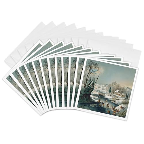 Cartes de vœux campagne d'hiver rétro 15x15 cm pour correspondance de fête