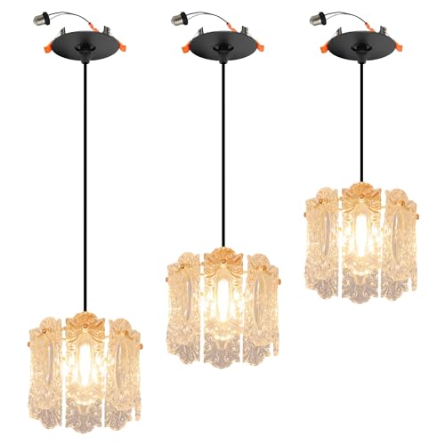 SKIVTGLAMP Adjustable Height Dimmable Can Lights Retrofit Recessed Light Instant ON Pendants Compatible E26 Adapter T24 Connector for 4~5in Holes Gold Mini Contemporary Creative Pattern Crystal Shade