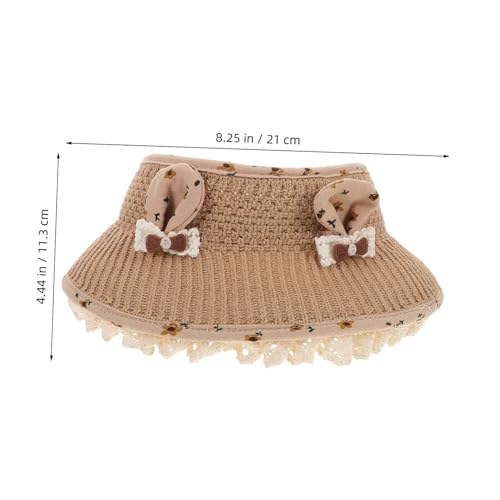 GALPADA Wide Brim Sun Hat with Bunny Ears Lightweight Breathable Outdoor Cap for Beach and Park Activities Stylish Lace Trim Sun Protection for Fits Coffee2