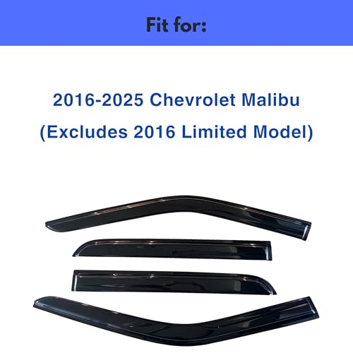 Image of IG Window Visors Fit for 2016-2025 Chevrolet /Chevy Malibu, Out-Channel Rain Guards Vent Wind Deflectors 4PC, Car Accessories for 16-25 Malibu (Excludes 2016 Limited Model)