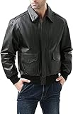 Landing Leathers Men Air Force A-2 Leather Flight Bomber Jacket (Also available in Big & Tall), Black, Large