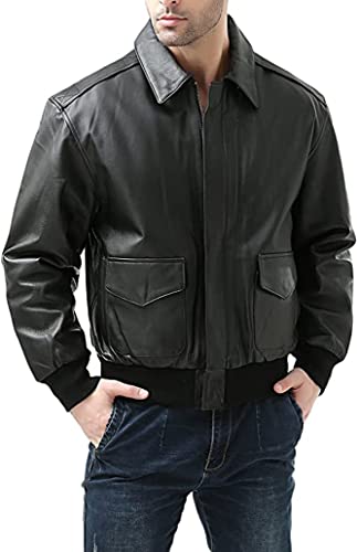 Landing Leathers Men Air Force A-2 Leather Flight Bomber Jacket Black