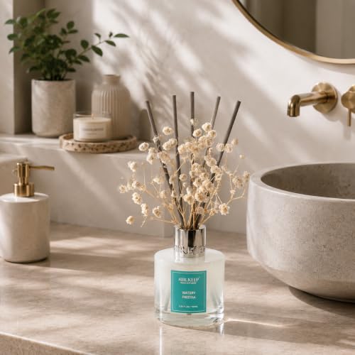 Image of Airkeep Reed Diffuser Set,3.38 fl oz (100 ml) - Watery Freesia Oil Diffusers with 8 Reed Sticks, Home Fragrance Reed Diffuser for Bathroom Shelf Decor