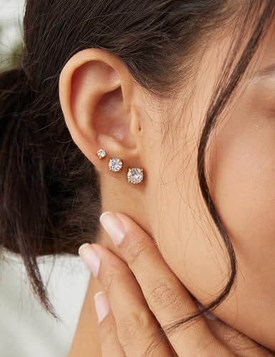 6 Pairs Stud Earrings Set, Hypoallergenic Cubic Zirconia 316L Earrings Stainless Steel CZ Earrings 3-8mm3