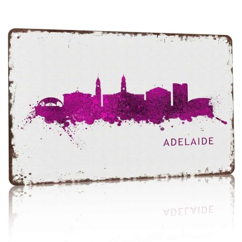 Purple Ink Splash Adelaide Skyline Metal Sign 8 x 12 Inch