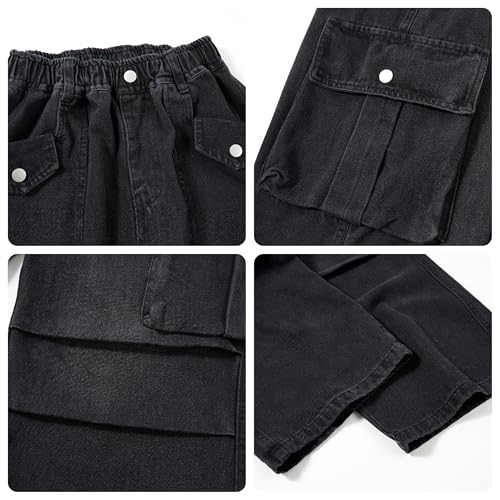 Image of Rolanko Girls Cargo Pants Baggy Y2K Cargo Trousers Jeans Wide Leg Pants with Multi Pockets 4-15 Years