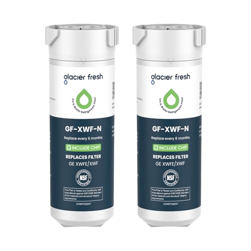 GLACIER FRESH Water Filter Compatible with XWFE (Built-in CHIP) Replacement for GE XWFE XWF Refrigerator Water Filter NSF/ANSI 42 Certification Pack of 2