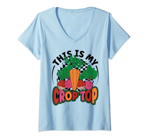 This is My Crop Top Vegetables Funny Farming Pun Farmer Gift V-Neck T-Shirt